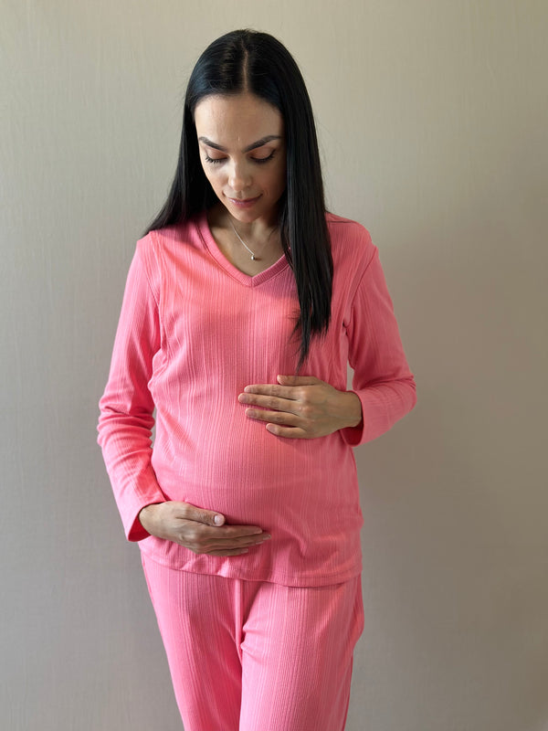 Pijama de maternidad y lactancia •Coral• ALGODÓN