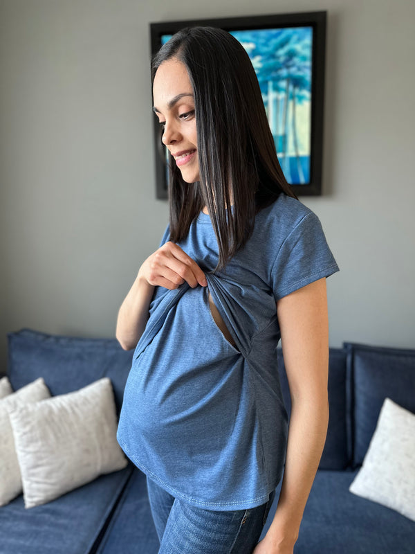Blusa de maternidad y lactancia •Azul demin• BASIC
