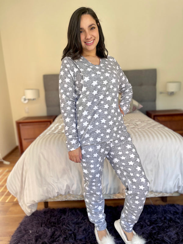 Pijama de maternidad y lactancia •Gray stars• POLAR