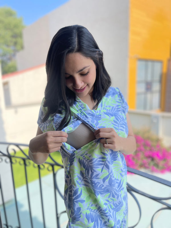 Pijama de maternidad y lactancia •Aloha verde• ALGODÓN