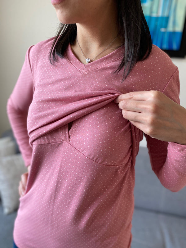 Blusa de maternidad y lactancia •puntitos rosa•
