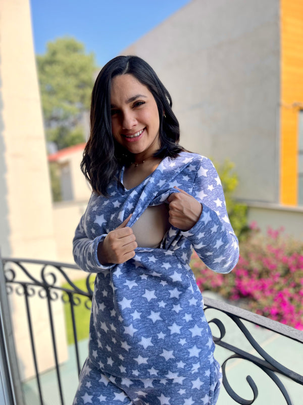 Pijama de maternidad y lactancia •Blue stars• POLAR