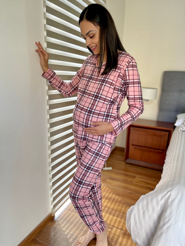 Pijama de maternidad y lactancia •Skotch rosa• POLAR