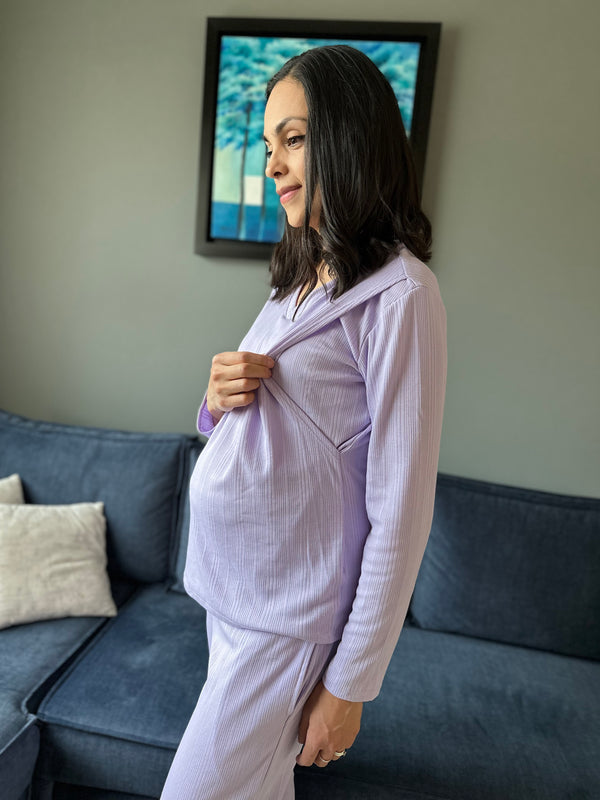 Pijama de maternidad y lactancia •Lila• ALGODÓN