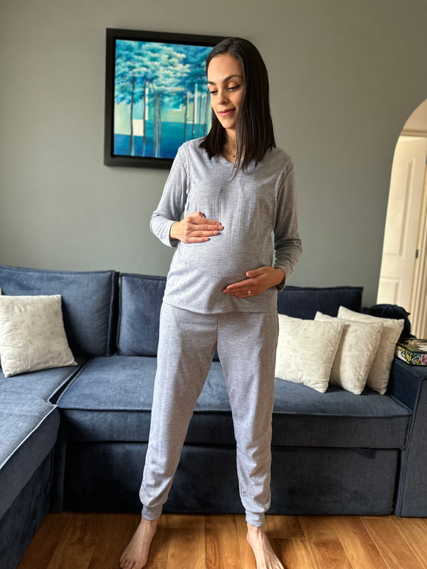 Pijama de maternidad y lactancia •Soft grey• ALGODÓN