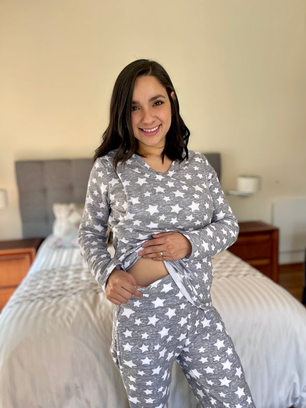 Pijama de maternidad y lactancia •Gray stars• POLAR